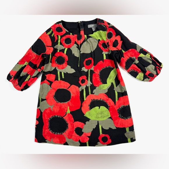 BABY GAP Toddler Girls’ Red Poppy Floral Long Sleeve Shift Dress Fall‎ Size 2T - Picture 1 of 10